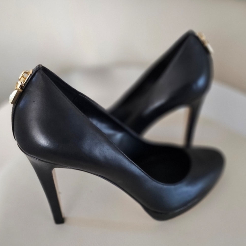 Michael Kors Black Leather Heels with Gold Accent